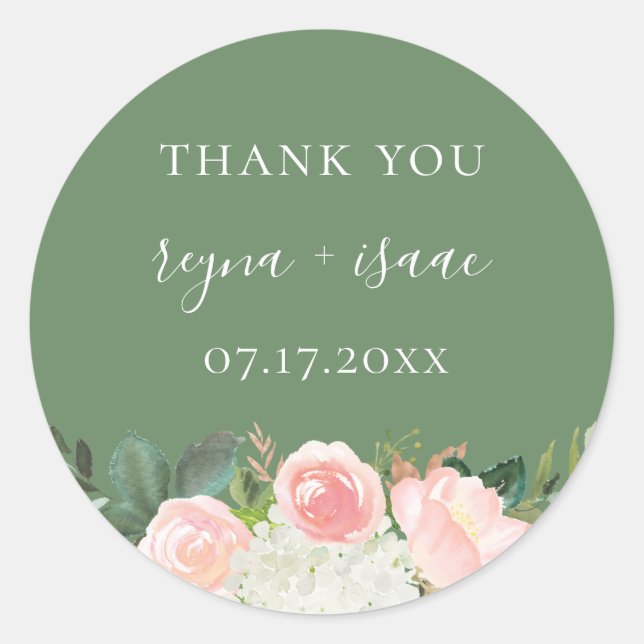 Blush Garden Floral Wedding Favor Classic Round Sticker (Front)