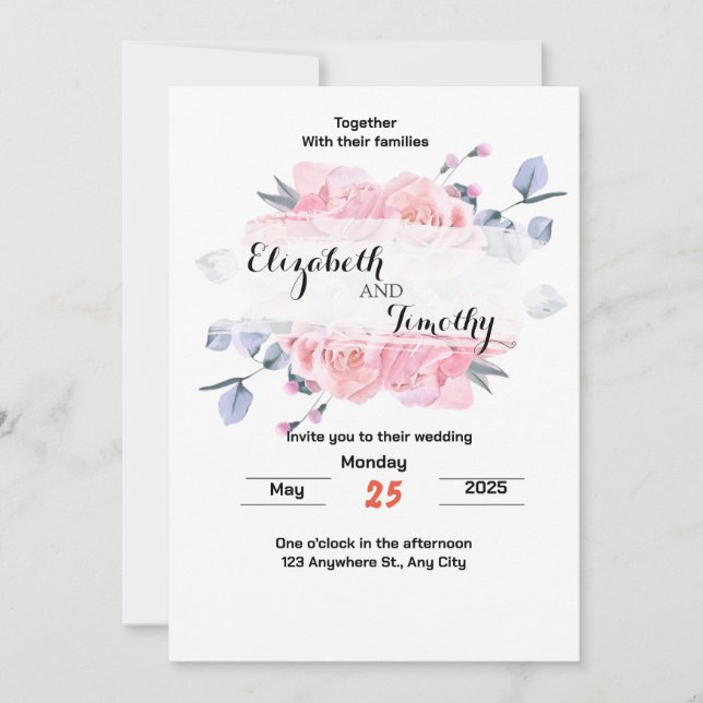 Blush Garden Romance: Elegant Wedding Invitation (Front)