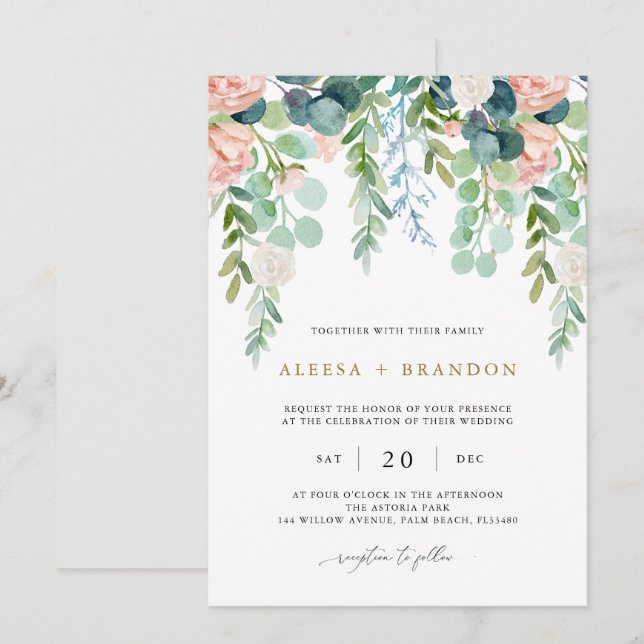 Blush Garden Wedding Invitation (Front/Back)