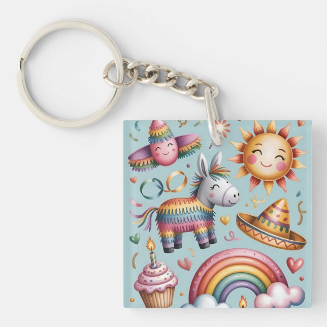 Blush Geometric Pattern Party Paper Plates Keychain (Front)