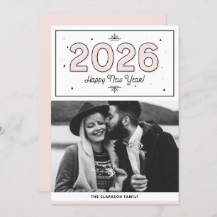 Blush Geometric Typography Photo Happy New Year Holiday Card