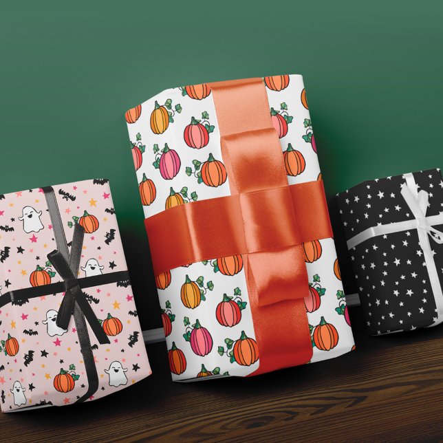 Blush Ghosts Pumpkins Halloween Mixed Patterns Wrapping Paper Sheets (Creator Uploaded)