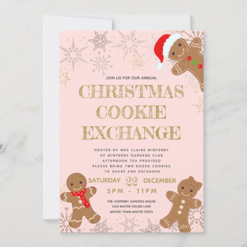 Blush Gingerbread Christmas Cookie Exchange Invitation