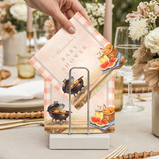 Blush Gingham Baby Q Baby Shower Napkins (Creator Uploaded)