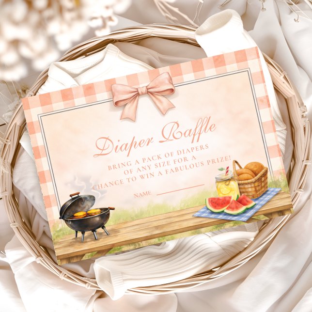Blush Gingham Baby Q Diapper Raffle Enclosure Card (Creator Uploaded)