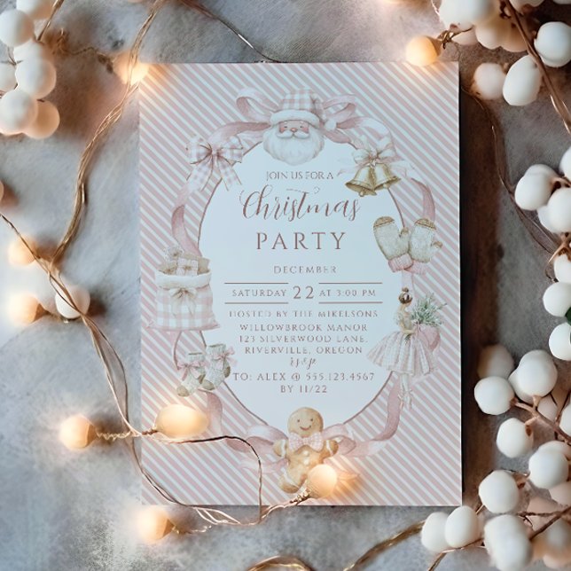 Blush Gingham Christmas Invitation (Creator Uploaded)