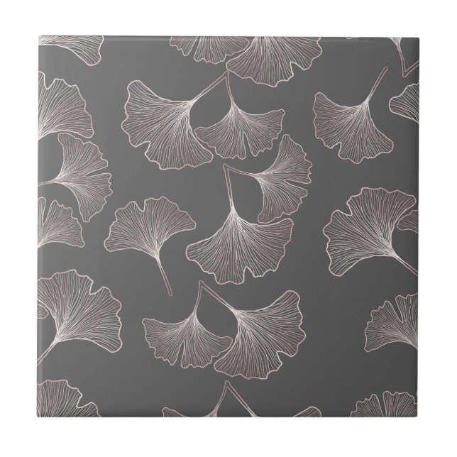 Blush Ginkgo Luxe – Gold Botanical on Black (4) Ceramic Tile (Front)
