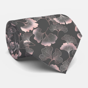 Blush Ginkgo Luxe – Gold Botanical on Black (7) Neck Tie
