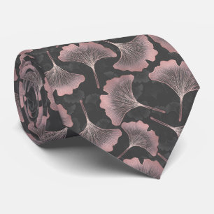 Blush Ginkgo Luxe – Gold Botanical on Black (9) Neck Tie