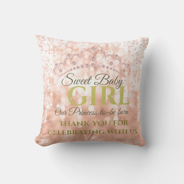 Blush Girly Diamond Rose Gold Sweet Baby Throw Pillow (Front)