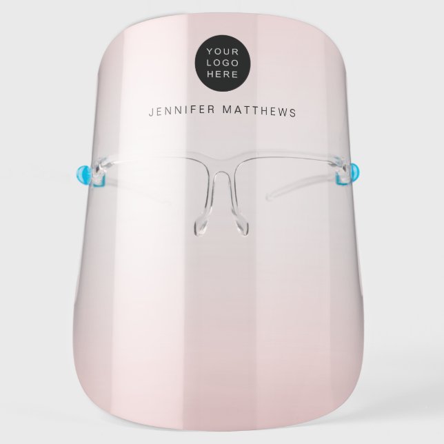 Blush Girly Pink Business Logo Name Makeup Salon Face Shield (Front)