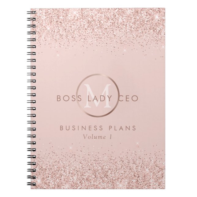 Blush Glitter Boss Lady CEO Monogram Notebook (Front)