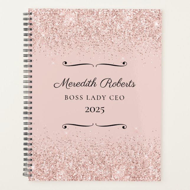 Blush Glitter Boss Lady CEO Personalized 2025 Planner (Front)