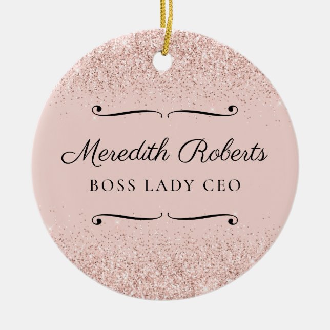 Blush Glitter Boss Lady CEO Personalized Keepsake Ceramic Ornament (Front)