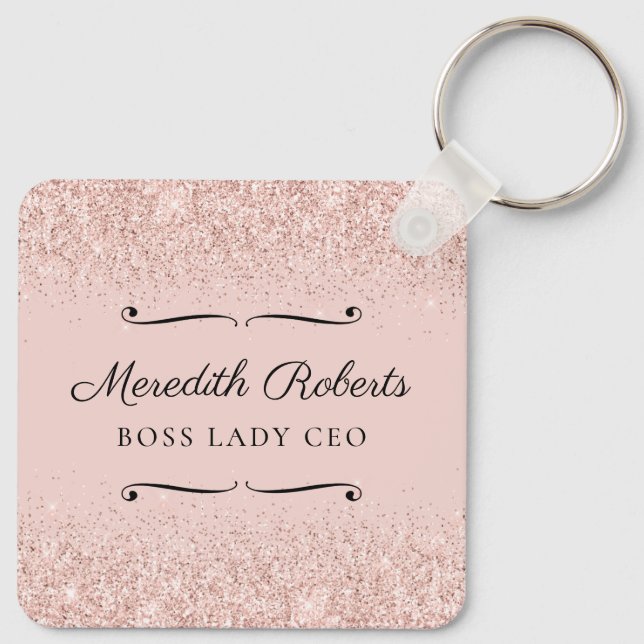 Blush Glitter Boss Lady CEO Personalized Keepsake Keychain (Back)