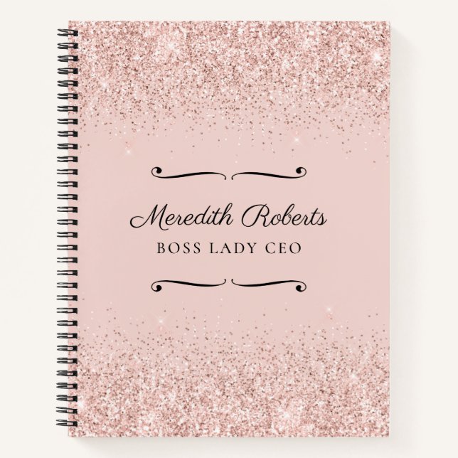 Blush Glitter Boss Lady CEO Personalized Notebook (Front)