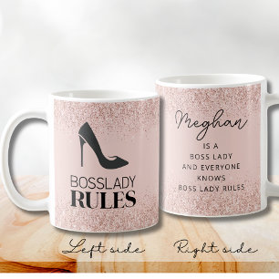 Blush Glitter Boss Lady Rules Personalized Coffee Mug