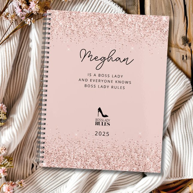 Blush Glitter Boss Lady Rules Personalized Planner (Blush Glitter Boss Lady Rules Stiletto Logo Personalized Planner)