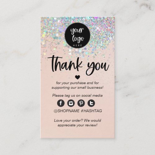 Blush Glitter Business Thank You For Order Insert