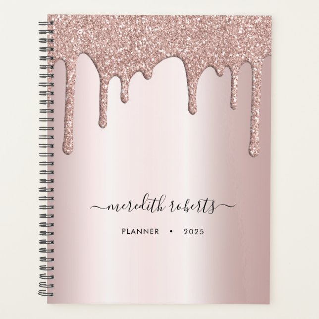 Blush Glitter Drip Metallic Boss Lady Annual Planner (Front)