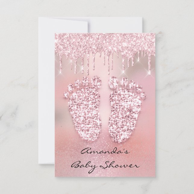 Blush Glitter Drips Rose Gold  Baby Shower Feet Invitation (Back)