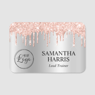 Blush Glitter Drips Silver Ombre Shimmer Name Tag