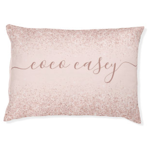 Blush Glitter Elegant Typography Dog Name Pet Bed