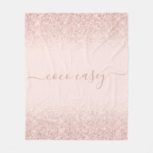 Blush Glitter Elegant Typography Name Fleece Blanket