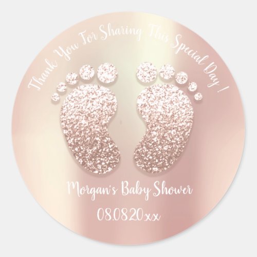 Blush Glitter Feet Baby Shower Favor Thank You Classic Round Sticker
