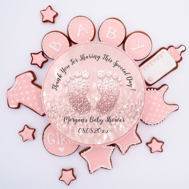 Blush Glitter Feet Baby Shower Favor Thank You Classic Round Sticker (Blush Glitter Feet Baby Shower Favor Thank You Classic Round Sticker)