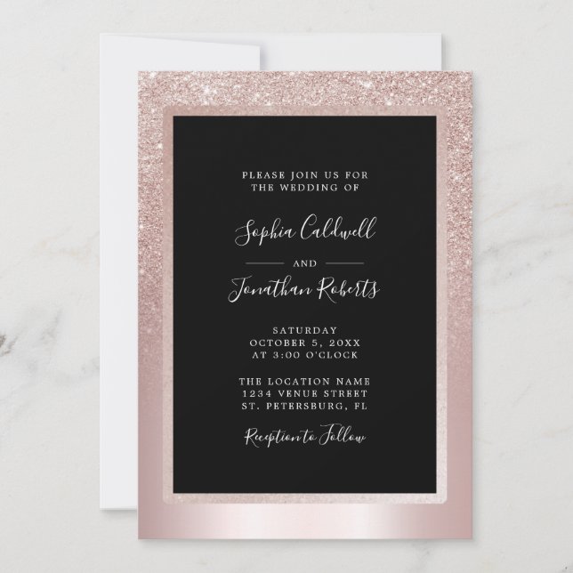 Blush Glitter Foil All in One Wedding Invitation (Front)