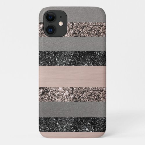 Blush Glitter Glam Stripes 1 shiny iPhone 11 Case