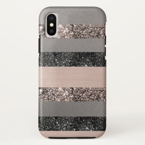 Blush Glitter Glam Stripes 1 shiny iPhone X Case