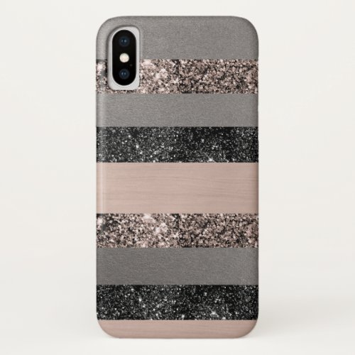 Blush Glitter Glam Stripes 1 shiny iPhone X Case