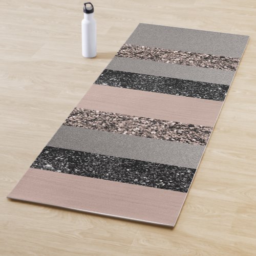 Blush Glitter Glam Stripes 1 shiny Yoga Mat