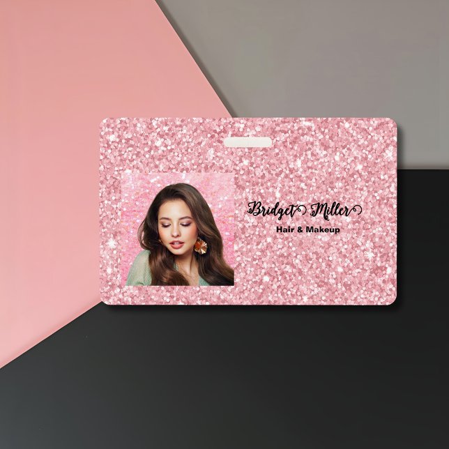 Blush Glitter hair salon elegant script photo Badge (Creator Uploaded)