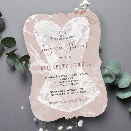 Blush glitter marble and burgundy lingerie shower invitation