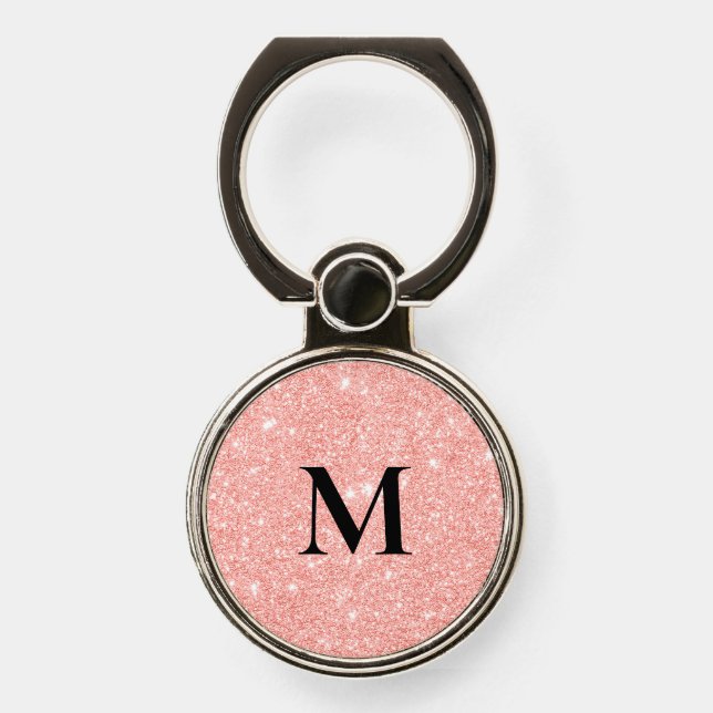 Blush Glitter Monogram Phone Ring Stand (Front)