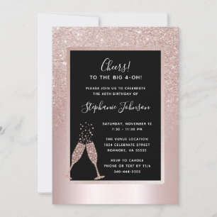 Blush Glitter Ombre 40th Birthday Party Invitation