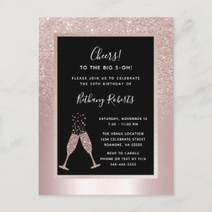Blush Glitter Ombre 50th Birthday Party Invitation Postcard