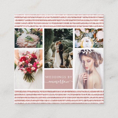 Blush Glitter Photo Collage Wedding Planner Square Business Card