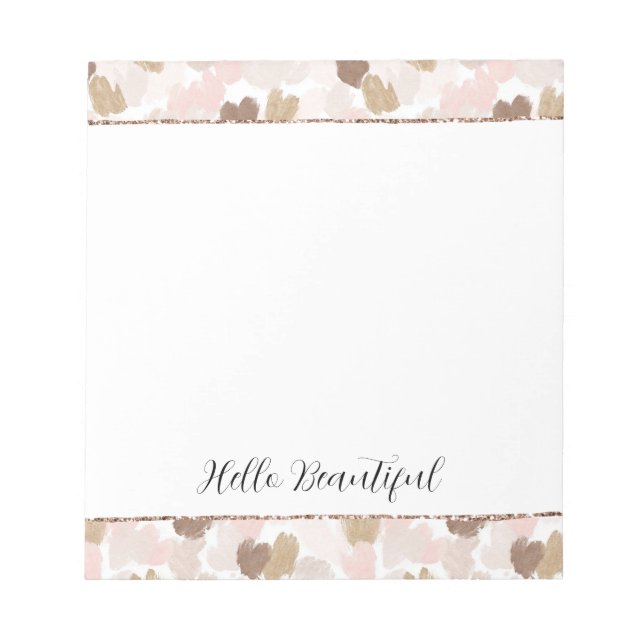 Blush Glitter Pink Cream Brown Hearts  Notepad (Front)
