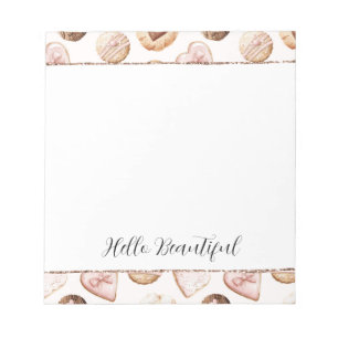 Blush Glitter Pink Cream Brown Hearts Treats Notepad