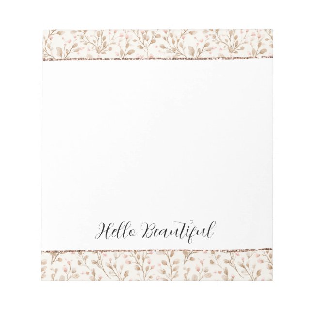 Blush Glitter Pink Cream Floral Bridal Shower Notepad (Front)