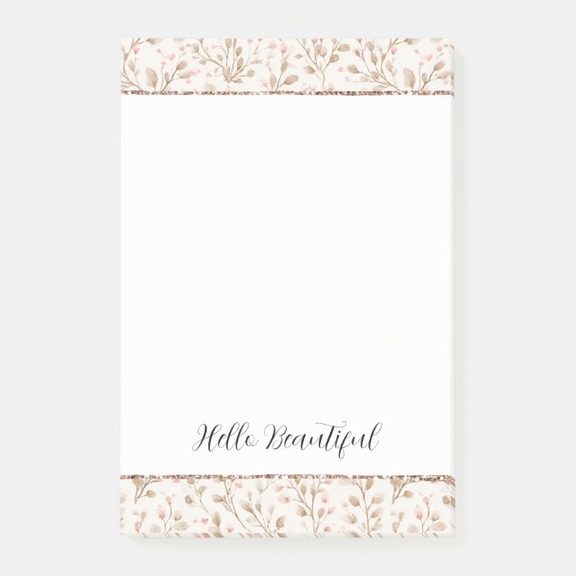 Blush Glitter Pink Cream Floral Bridal Shower Post-it Notes (Front)