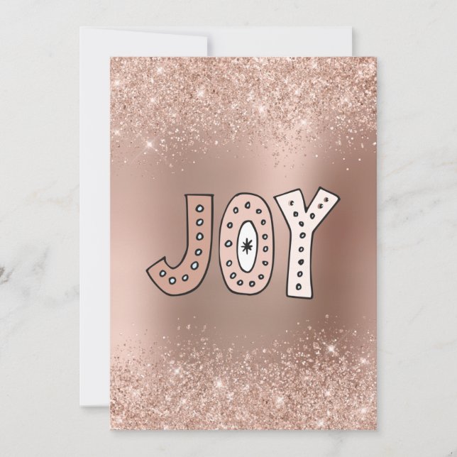 Blush Glitter Rose Gold Foil Joy Holiday Card (Front)