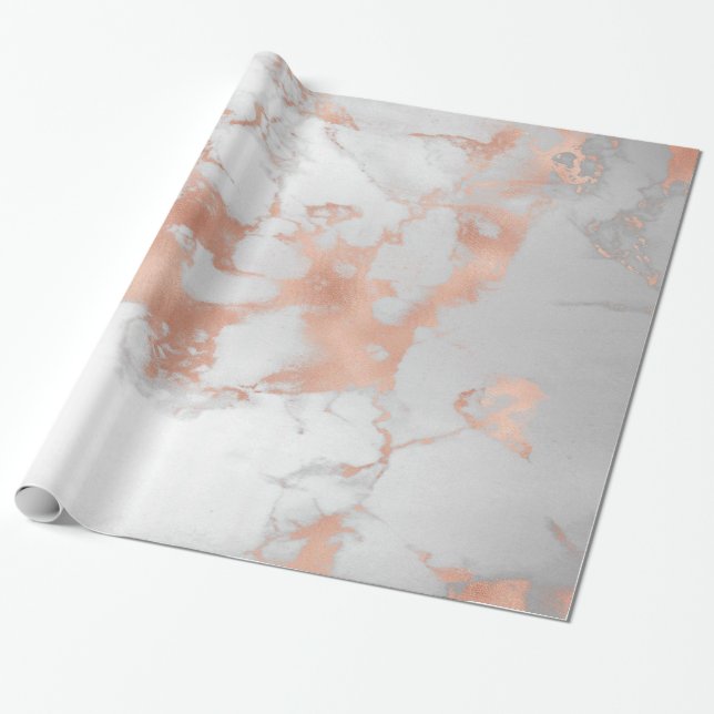 Blush Glitter White Pink Marble Glossy Wrapping Paper (Unrolled)
