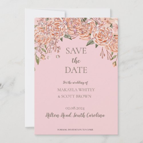 Blush Glittery Floral Save_the_Date Invitation 