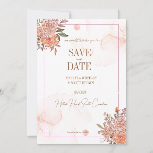 Blush Glittery Floral Save_the_date Invitation 