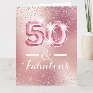 Blush gold 50th glitter shimmer foil letters card